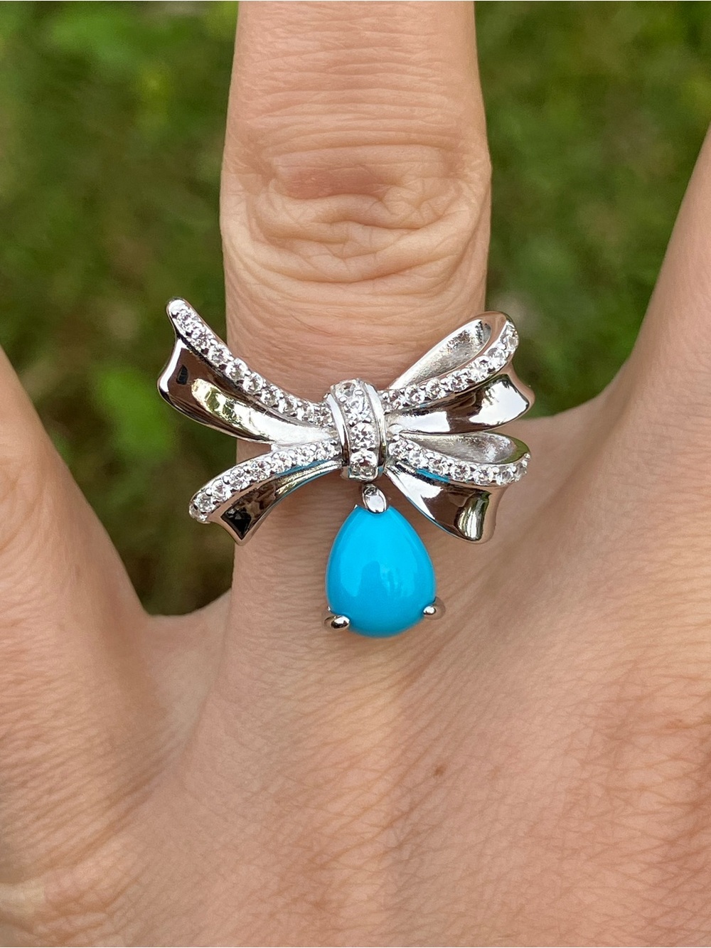 Sleeping Beauty Turquoise Sterling Silver Bow Ring Size 7